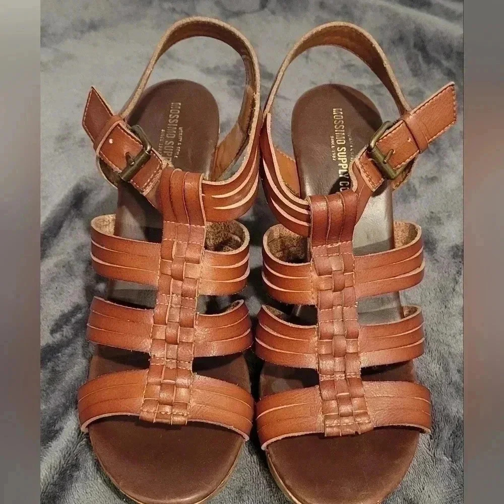 Size 9.5, Mossimo Supply Co Cork Strap Platform Wedge Brown Sandals Heels - Picture 3 of 9